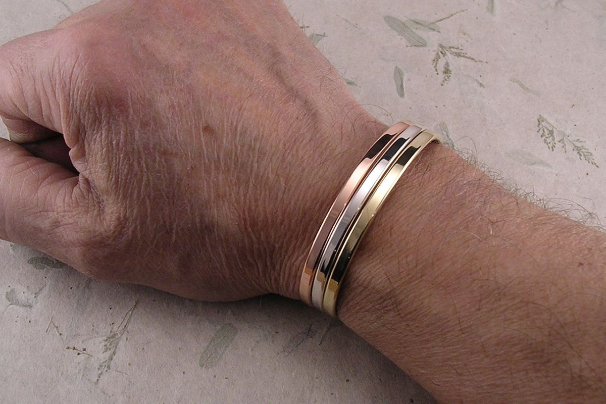 Pure Copper Sterling Silver and Solid 14K Yellow Gold Bracelet Set